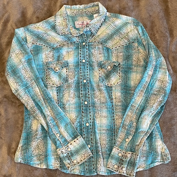 Panhandle Slim Tops - Blue Plaid Women's Top